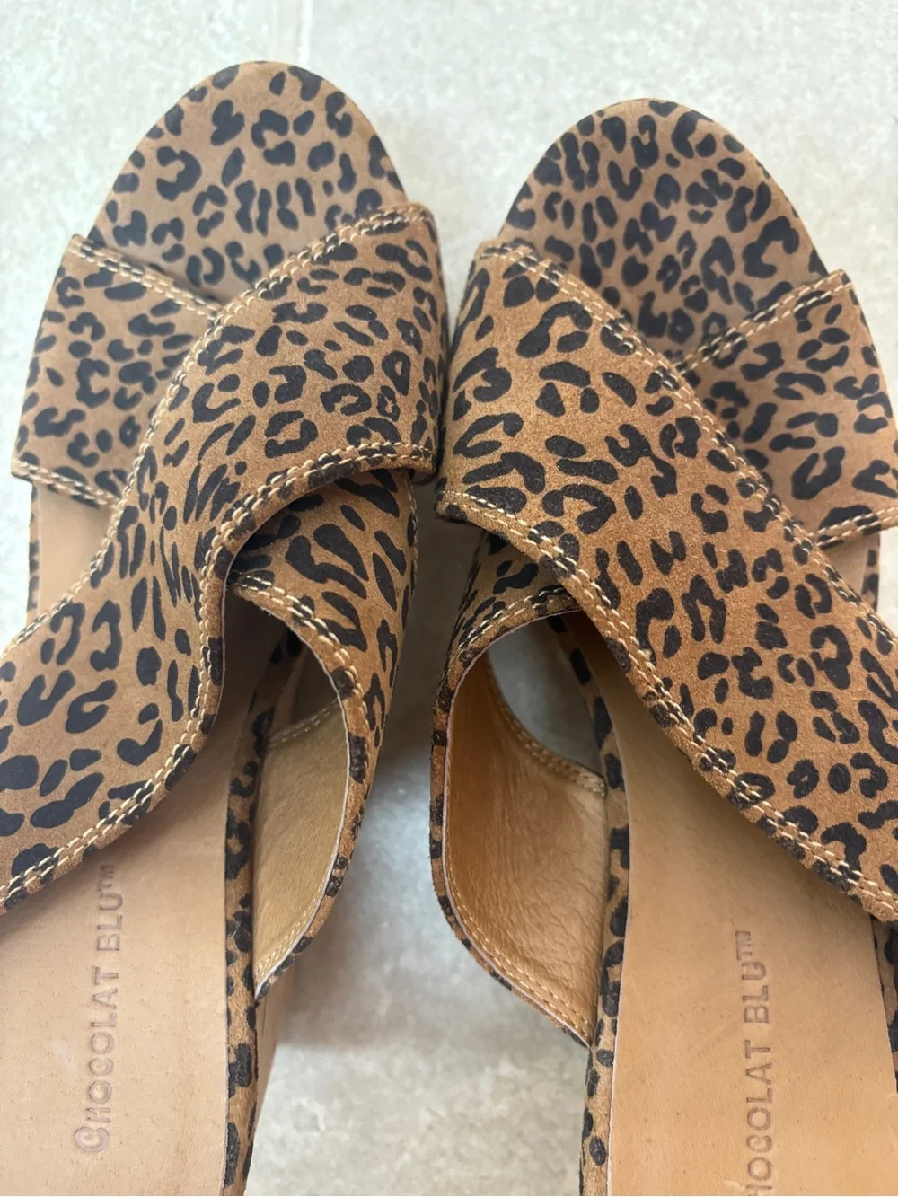 Chocolat Blu Leopard Print Slide Platform Wedge Sandal Size 7.5 US Casual Boho